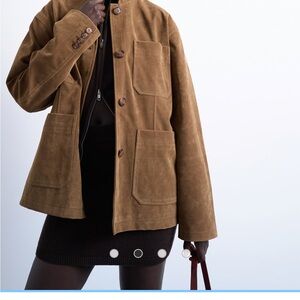 Topshop Women’s Suede Patch-Pocket Jacket - Brown